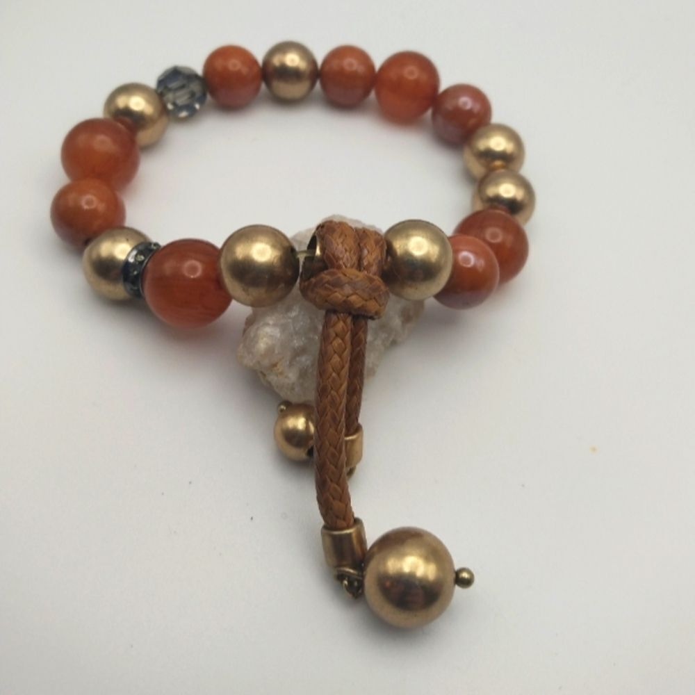 Tibetan orange and gold beaded bracelet B0423‎